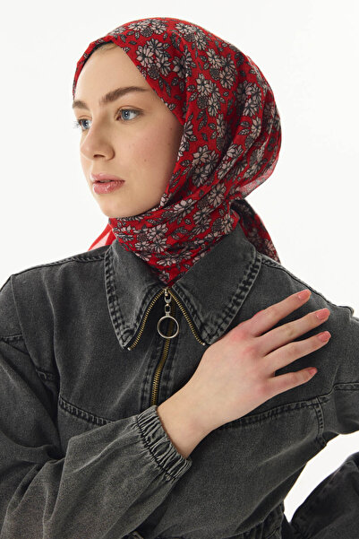 FENZA SCARF Red Cotton Daisy Flower Patterned Shawl