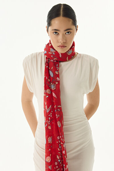FENZA SCARF Lına Nine - Red Cotton Patterned Shawl