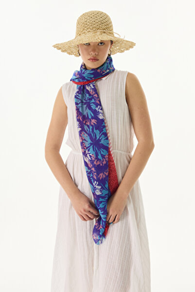 FENZA SCARF GRACE Блакитний бавовняний шарф для немовлят з квітковим візерунком