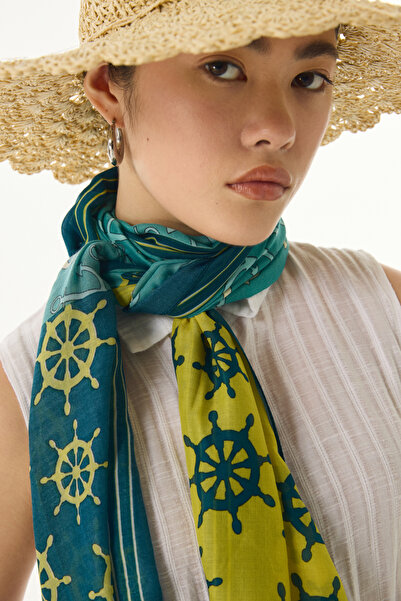 FENZA SCARF MABEL Oil Green Oil Bumbac șal - Model Rudder