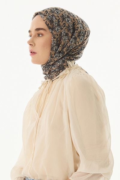 FENZA SCARF Μπεζ βαμβακερό μαντήλι με λουλούδια