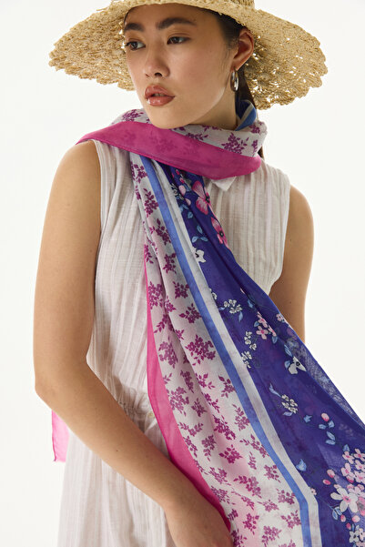 FENZA SCARF شال قطني أرجواني - نمط زهرة الليلك