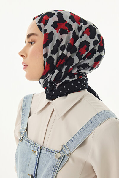 FENZA SCARF DINA - Gray-Black Leopard Patterned Cotton Shawl