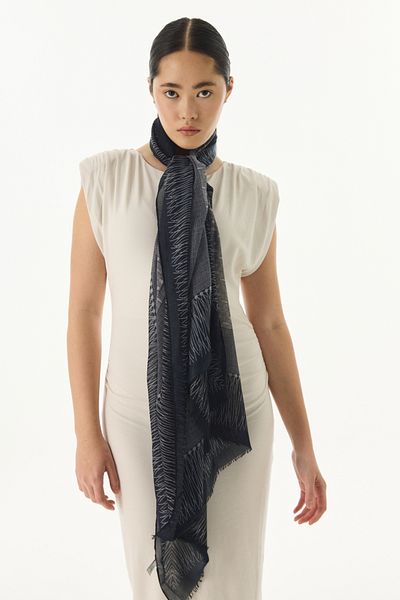 FENZA SCARF Aria Line Pattern Gray Cotton Shal