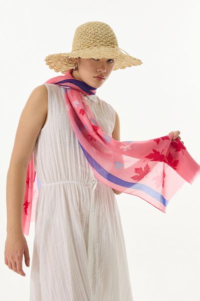 FENZA SCARF Zeta Leaf Patterned Pink Cotton Candy Shawl
