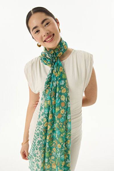 FENZA SCARF Plumeria Bloom - șal din bumbac verde