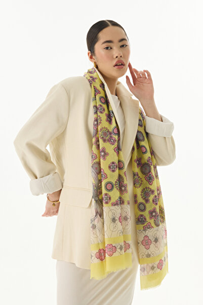 FENZA SCARF LOTUS FİYONK DESEN SARI PAMUKLU ŞAL
