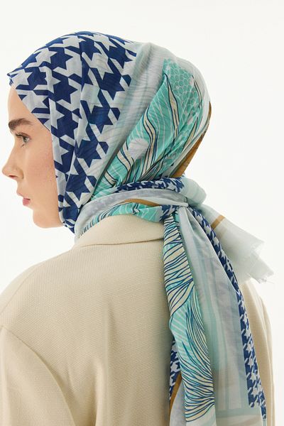 FENZA SCARF Σάλι με μοτίβο λοφαριού Evie από πράσινο βαμβάκι μέντας