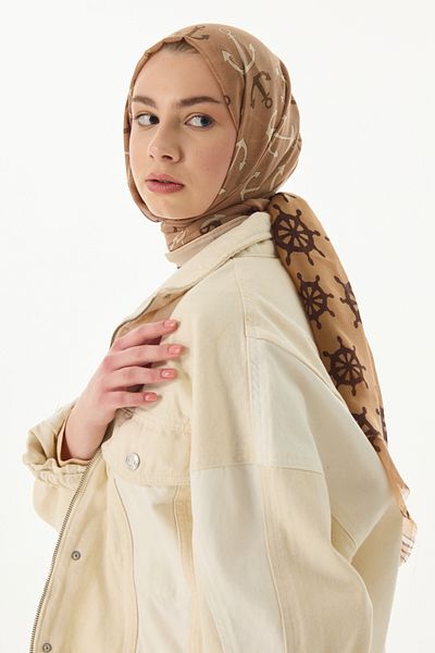 FENZA SCARF Mabel Helm Patterned Cotton Brown-Mink Shawl