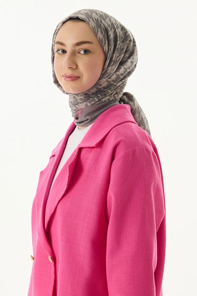 FENZA SCARF Γκρι βαμβακερό σάλι με μοτίβο Yoko Houndstooth