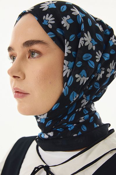 FENZA SCARF FARAH șal din bumbac negru cu model de caractere