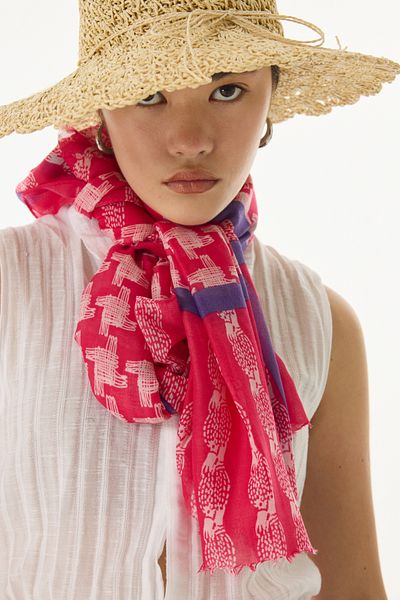 FENZA SCARF Φούξια ριγέ βαμβακερό σάλι MISTY