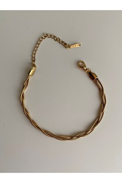 Owentis Çelik Gold İnce Saç Örgü Amaya Bileklik -kararma yapmaz-