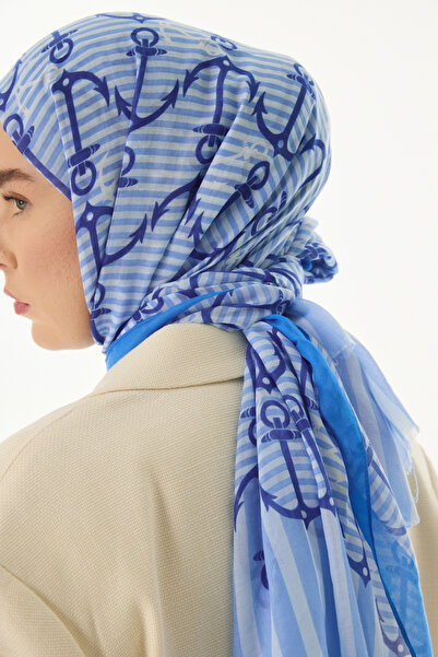 FENZA SCARF HOPE Baby Blue Cotton Shawl - Anchor Patterned