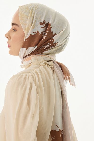 FENZA SCARF LAURA Cotton Shawl - Cloud Pattern, Cream-Powder