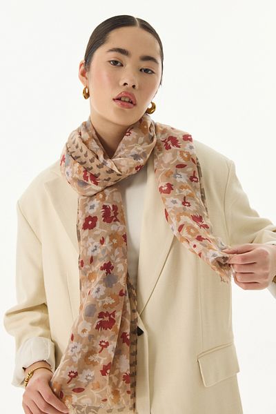 FENZA SCARF Βαμβακερό σάλι Bloom Plumeria με σχέδιο βιζόν-πλακάκι