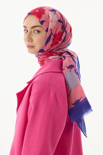 FENZA SCARF Φούξια βαμβακερό σάλι Ella με λουλούδια