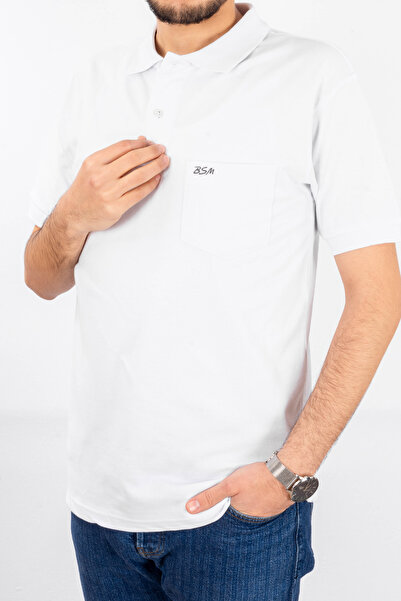 BSM Ανδρικό μπλουζάκι με κοντό μανίκι πόλο με λαιμόκοψη σε λευκό πικέ