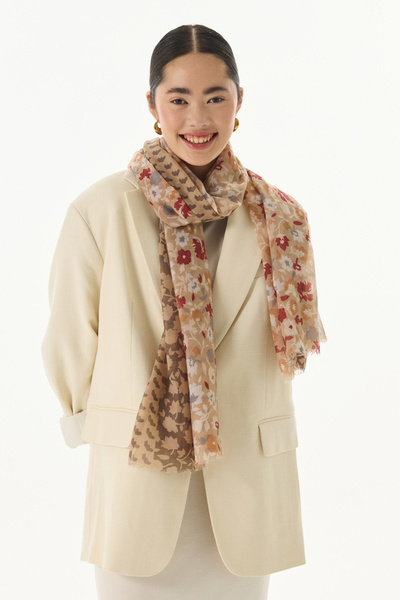 FENZA SCARF Βαμβακερό σάλι Bloom Plumeria με σχέδιο βιζόν-πλακάκι