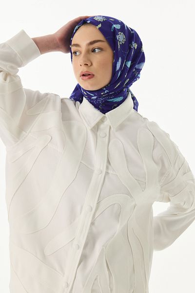 FENZA SCARF Lina Nine Saks Μπλε βαμβακερό σάλι - με σχέδιο