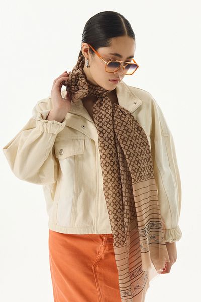 FENZA SCARF Ai̇da Geometric Pattern Mink Cotton Shawl