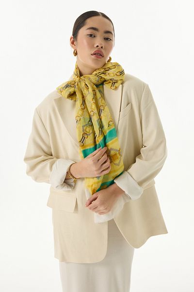FENZA SCARF GLORIA Yellow Cotton Cube Patterned Shawl