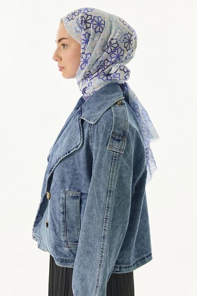 FENZA SCARF Sirius Yıldız Patterned Creamy-Bebem Blue βαμβακερό σάλι