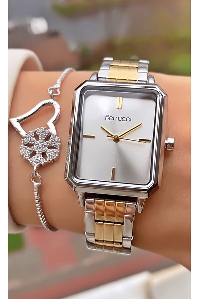 Ferrucci Ferruci Brand Yellow Silver Color Steel Cord Women's Wristwatch - Bracelet