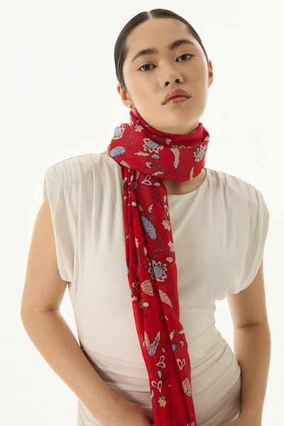 FENZA SCARF Lına Nine - Red Cotton Patterned Shawl