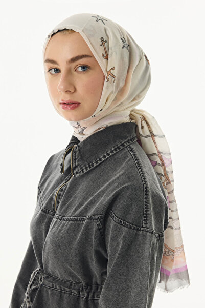 FENZA SCARF TERRA OCEAN - Pink and Cream Colored Cotton Shawl