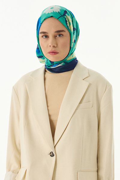 FENZA SCARF Πράσινο βαμβακερό σάλι Ella με λουλούδια