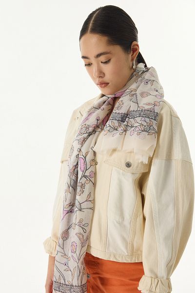 FENZA SCARF Βαμβακερό σάλι Lina Nine - Μοτίβο, Κρεμ-Ροζ
