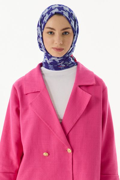 FENZA SCARF Shawl din bumbac cu dungi albastre Saks - MISTY