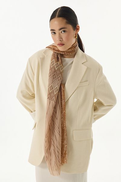 FENZA SCARF Μπεζ Χρώμα SAHRA ΜΕ ΣΧΕΔΙΟ Βαμβακερό Σάλι