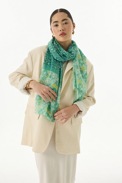 FENZA SCARF Lilly Spring Pattern - Μέντα Πράσινο Βαμβακερό Σάλι