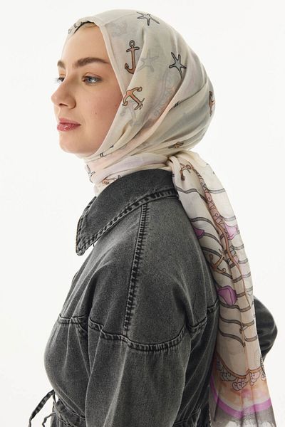 FENZA SCARF TERRA OCEAN - Pink and Cream Colored Cotton Shawl