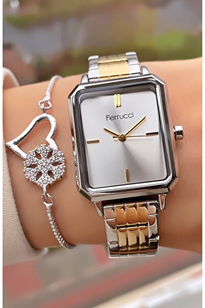 Ferrucci Ferruci Brand Yellow Silver Color Steel Cord Women's Wristwatch - Bracelet
