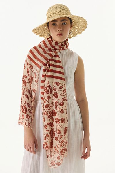 FENZA SCARF Ριγέ βαμβακερό σάλι PAMELA με σχέδιο κανέλας