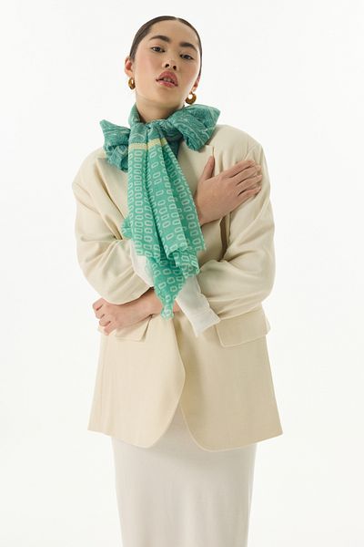 FENZA SCARF Πράσινο βαμβακερό MİLA ETHNIC Σάλι με μοτίβο κουτί