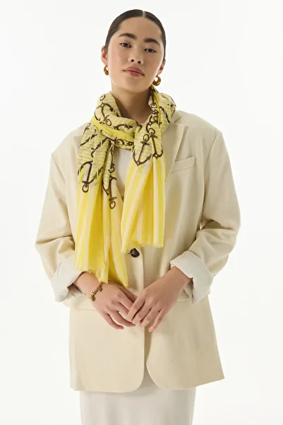 FENZA SCARF HOPE Yellow Cotton Anchor Patterned Shawl