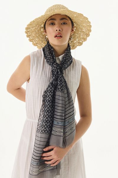 FENZA SCARF Ai̇da Geometric Pattern Gray Cotton Wrap