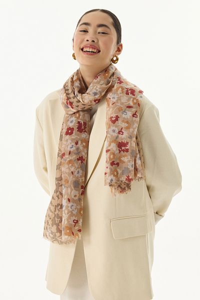 FENZA SCARF Βαμβακερό σάλι Bloom Plumeria με σχέδιο βιζόν-πλακάκι
