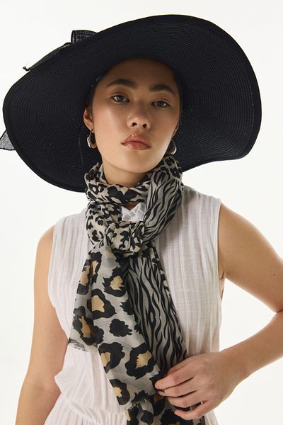 FENZA SCARF GALE Cream Colored Leopard and Zebra Patterned Cotton Shawl