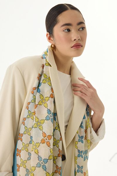 FENZA SCARF Βαμβακερό σάλι με σχέδιο PERLA σε κρεμ χρώμα