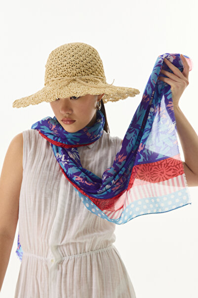 FENZA SCARF GRACE Блакитний бавовняний шарф для немовлят з квітковим візерунком