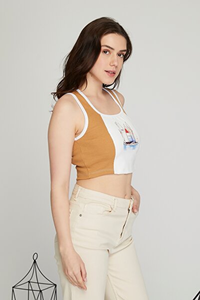 Black Level Шкіряний кроп-топ для жінок - Ribana Кашкорсе, з еластаном, з принтом