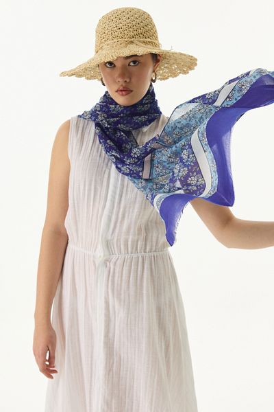 FENZA SCARF Μωβ Βαμβακερό Σάλι - Μοτίβο λουλουδιών Daisy