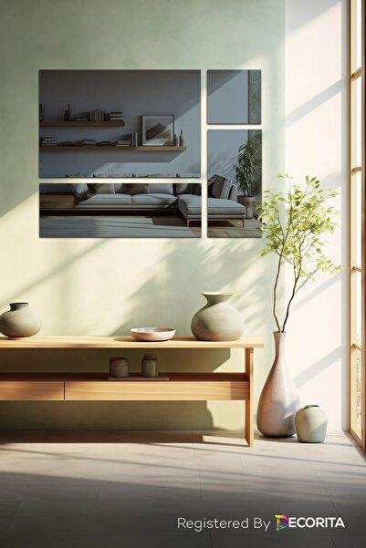 Decorita Ayna | Füme Ayna | 4'lü Takım Vintage Ayna | 30cm X 45cm