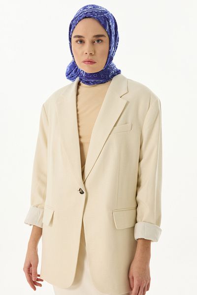 FENZA SCARF Mıla Etnic - șal din bumbac albastru cu model cutie