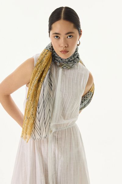 FENZA SCARF Χακί Βαμβακερό Σάλι - SAHRA PATTERNED